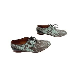 John Fluevog Modvog Women's 10.5 Reptile Oxford Shoes Turquoise Brown Leather